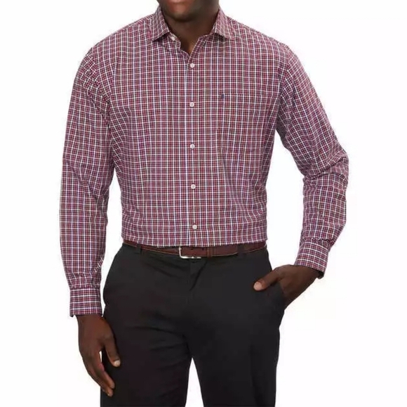 Izod Soft Wash Essentials Button-Up Shirt Regular Fit Stretch Fabric, Maroon, 4X - Picture 4 of 10